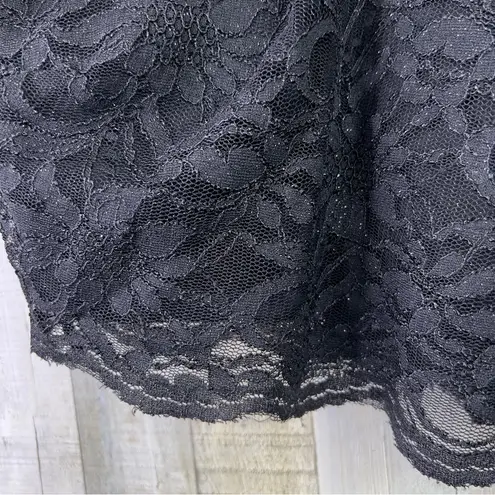 City Studio Size 9 Black Glitter Floral Design Mesh Lace & Lined Halter Crop Top