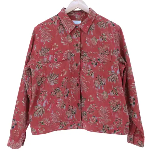 Christopher & Banks Vtg 90s Floral Button Down Shirt Jacket Womens Shacket Western Stretch Size L