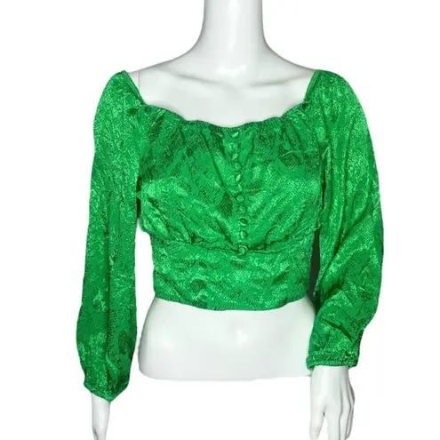AFRM Shirt Womens Small Fem Green Jonas Top Satin Crop Off Shoulder Going Out
