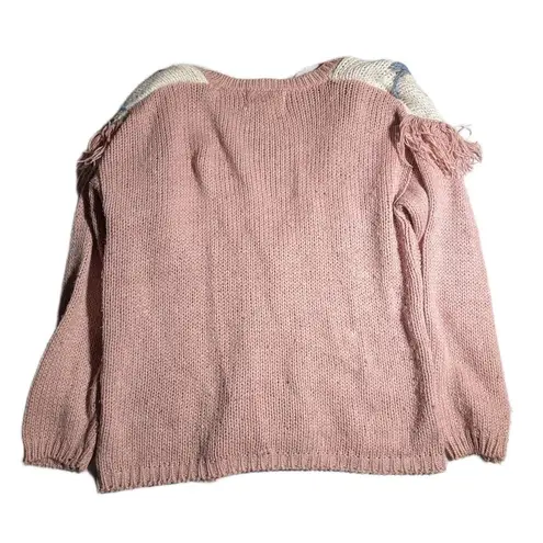 Vtg 1990s Golden Touch Blush Pink Floral Knit Fringe Trim Button Up Cardigan 18W