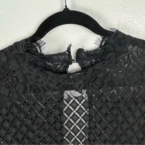 Julia Jordan Classic Black Illusion Lace Blousan Side Pocket Jumpsuit, Size 16