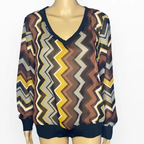 Missoni For Target Brown Chiffon Blouse Top Chevron