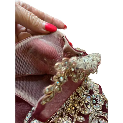 Amelia Couture Burgundy Beaded Evening Gown Formal Dress