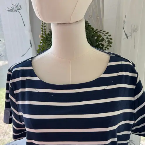 kim rogers Kim Roger T Shirt XL Blue Striped Hi Low Hem Nautical Beach Casual Wear to Work