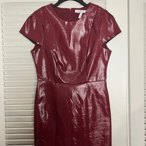 BCBGeneration 6 BCBG Maroon Shiny Pleather A Line Dress