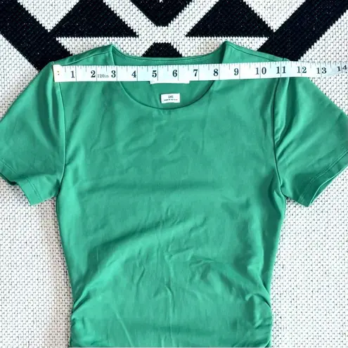 Babaton Aritzia Contour Ruched Short Sleeve Midi Dress in Nature Green 2XS