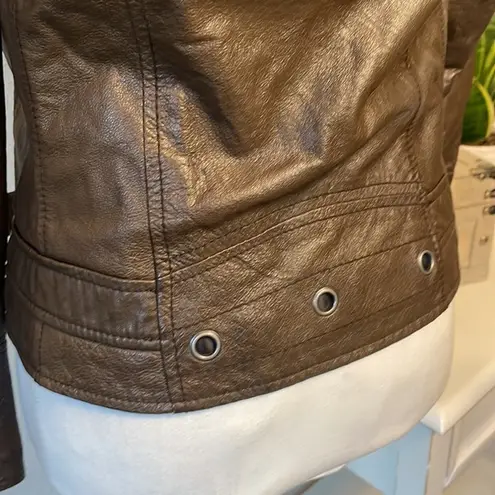 REZREKSHN BY ESTHER CHEN Moto Leather Jacket Coat Outerwear Brown Zip Up XS