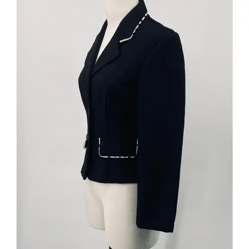 Vintage 90s City Triangles Blazer Animal Print Leopard Trim Fitted Black Small