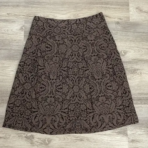 H&M 2 Tone Brown Paisley/Floral Print Pleated 100% Cotton Zip Side Skirt Size 6
