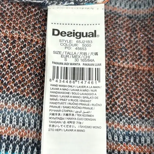 Desigual Floral Open Front Fringe Trim Duster Sweater Women’s Size Small - Image 3