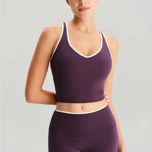 Berlook Activewear Purple V Neck Cut Out Tank Top Size L