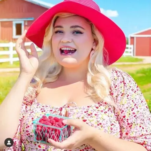 Eloquii New!  *flawed* Womens Pink Strawberry Cherry Dress Long Sleeve , ‎ 26