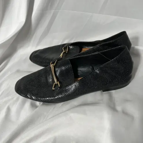 ZARA  Black Snakeskin Faux‎ Leather Loafers Size 36 Gold Buckle