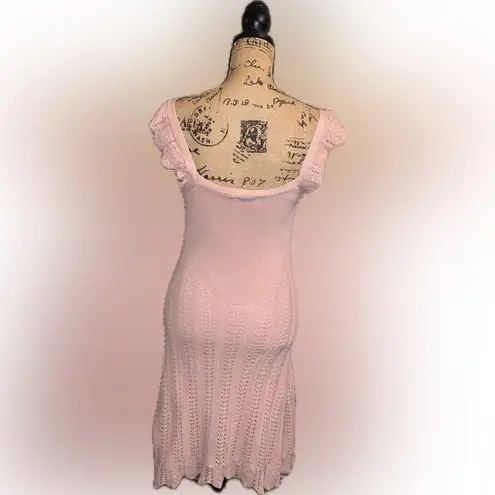 Freshman 1996 Blush Pink Knit Crochet Fit and Flare Midi Cottagecore Dress M Size M
