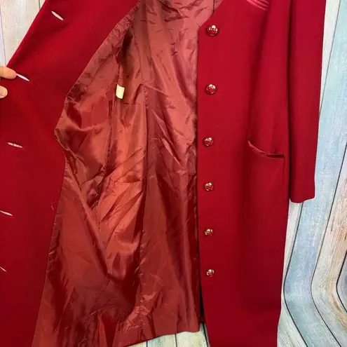 Lilli Ann Red Trench Coat Vintage Button Front Long Gold Buttons