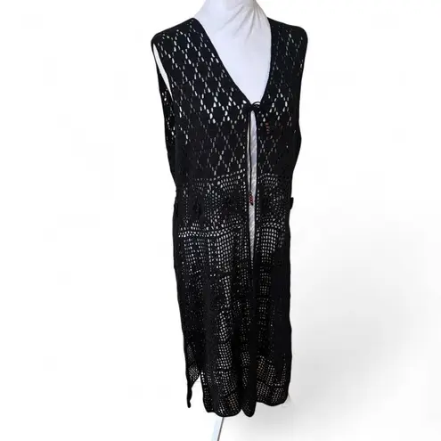 White Stag Y2K VINTAGE BLACK CROCHET KNIT LACE SHEER COVER UP DRESS X LARGE EUC