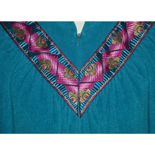 Vanity Fair Vintage 70's Embroidered Housecoat Mumu Velour Robe Pockets Size S