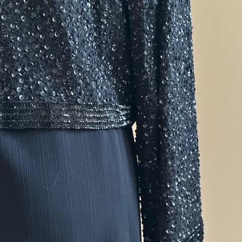 Niteline Della Roufogali Black Elegant Beaded 1 Top Hook Closure SZ L Size L