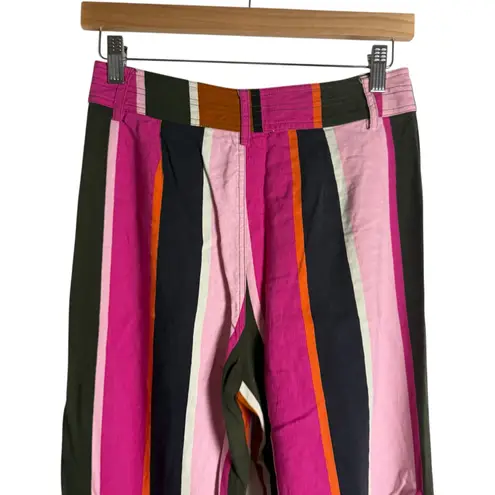 Marie Oliver Pink Rust Striped Wide Leg High Rise Silk Linen Blend Pants Size 2
