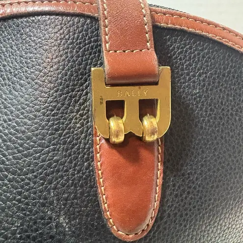 BALLY B Logo Black and Brown Leather Handbag