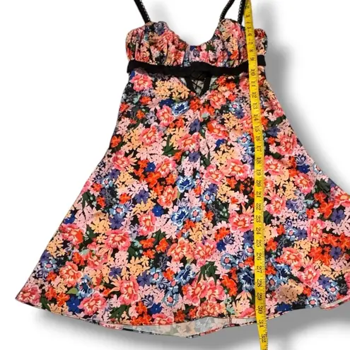 For Love & Lemons Floral Cutout Mini Dress Lace Trim Corset Back Y2K Babydoll S Black