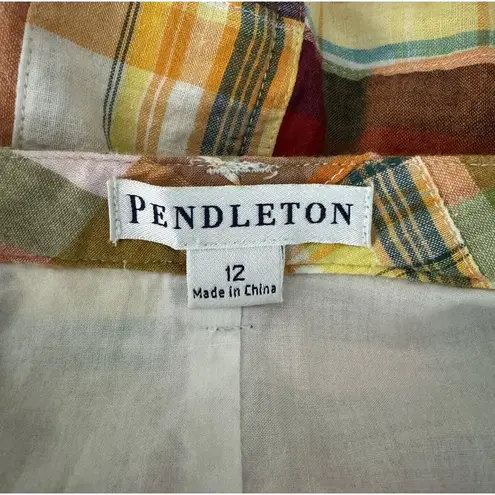 Pendleton  Skirt Womens 12 Orange Yellow Madras Plaid Patchwork Pencil Straight