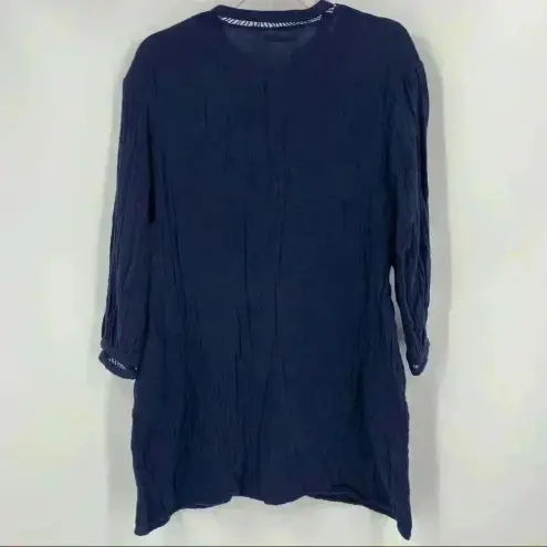 ZARA  Navy Lace Insert‎ V-Neck Tunic Top Size XS