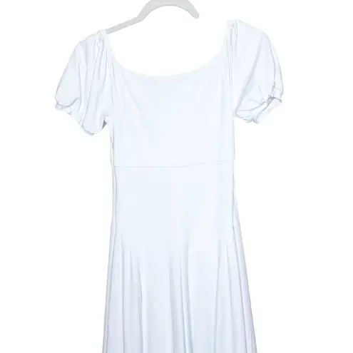 Susana Monaco Sugar White Puff Sleeve Shoulder High Low Wedding Midi Dress Small