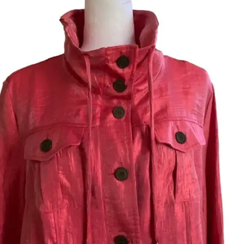 Elementz Blouse Jacket Shacket Orange Coral Shimmer Roll Tab Sleeves Large