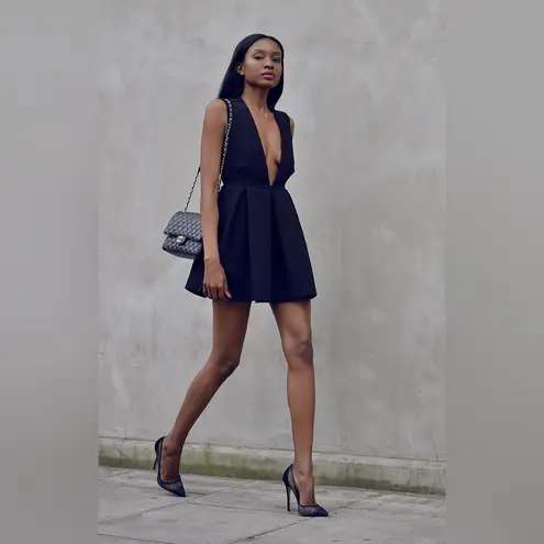 AQ/AQ NEW  Vicious Upper Mini Dress Open-Back Deep Plunge Pleated Dress