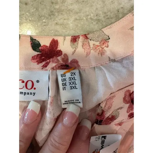 Denim & Co Women's 2XL Pink Floral V-Neck Blouse Long Sleeve Casual