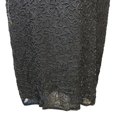Vintage Beaded Dress Black Silk Party Cocktail Dress Open Back M Size M