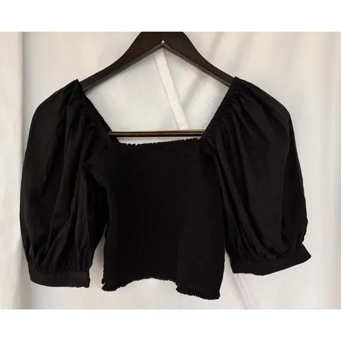 XIRENA Issa Puff Sleeve Square Neckline Crop Smocked Top Women’s Size Small Black