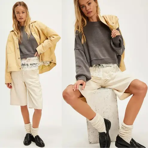 Free People  Easy Street Crop Pullover Sweater in Grey Size XL Preppy Fall