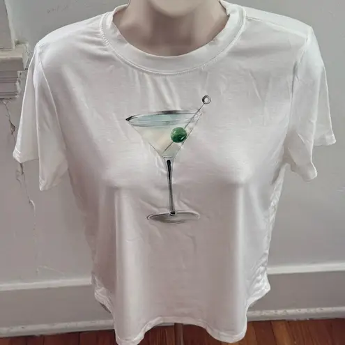 NWOT white graphic martini glass T