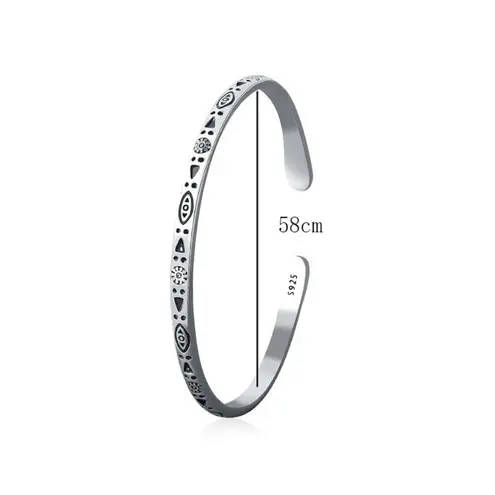 Boutique Boho Engraved 925 Sterling‎ Silver Cuff Bracelet, 58cm Adjustable