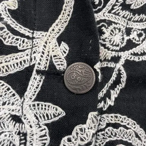 Carole Little Women's Boho Paisley Linen Embroidered Jacket Black White Size 3X Black