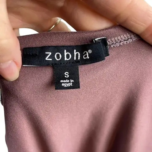 Zobha Laura Twist Front Long Sleeve Athletic Yoga Crop Top Mauve Size Small