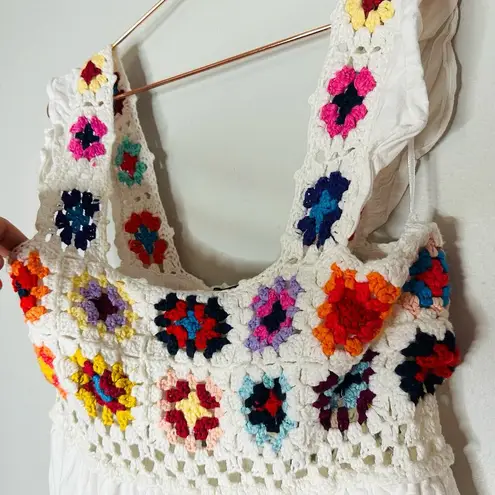 Slate + Willow White Boho Crochet Top Ruffles Flowy Midi Dress Size Medium