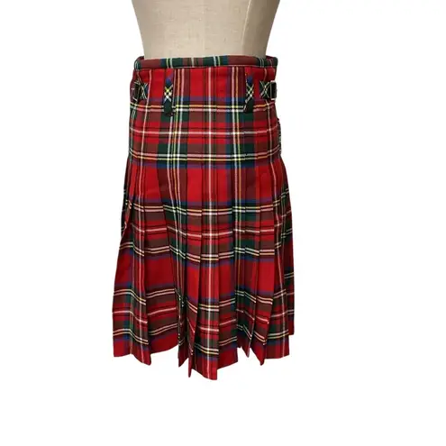 Stewart Royal Scottish Kilt Red Tartan Wrap Skirt Buckle Waist Size 9