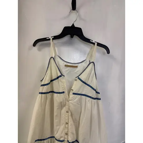 Sleeveless Dress Tiered Embroidery Blue Trim Casual Summer Sundress Size M