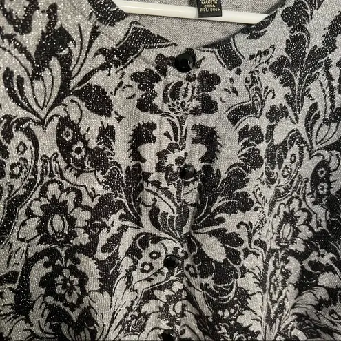 Top Knits Cardigan Sweater Silver Sparkle Black Paisley Size L