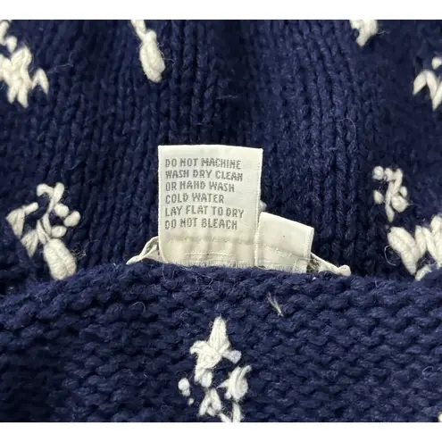 Jennifer Reed Sweater Womens Small Navy Blue White Floral Knitted by Hand Boho