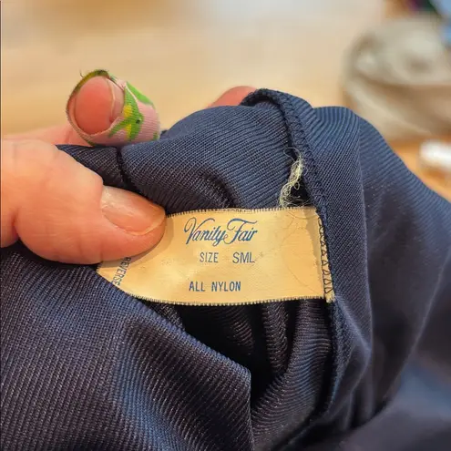 Vtg Vanity Fair Dressing Gown Blue Full Length Robe Cream Lace Trim Size Small