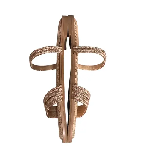 Jewel Badgley Mischka Anthropologie Helena Flat Sandal Size 8.5 Rose Gold NWB Pink