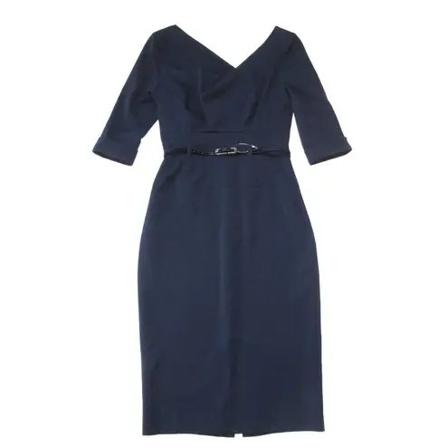 Black Halo NWT Jackie O in Eclipse Stretch Gabardine Belted Sheath Dress 2 $390