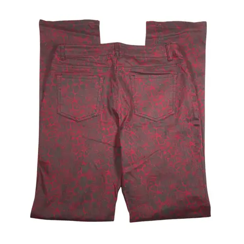 Tribal Pants Womens Size 4 Red Black Denim Slim Straight Stretch Animal Print