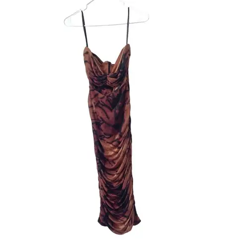 Camila Coelho NEW Revolve Diana Midi Dress in Black Tiger Stripe Brown Black S