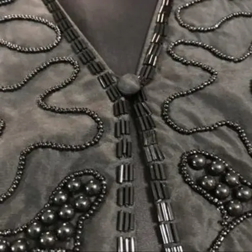 Vintage Silk Vest Womens Beaded Black Embellished Formal Retro 90s Fancy Medium