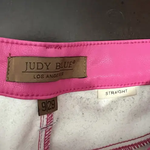 Judy Blue Straight Leg Pants Pink Faux Leather High Waist Tummy Control Size 29